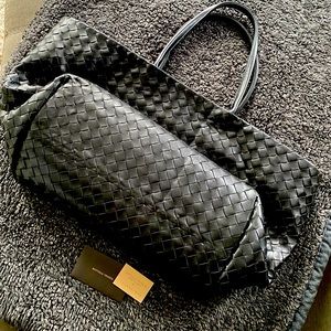 Rare New never used Boggeta Veneta Black Woven Leather Cabet Large tote Bag